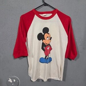 Vintage Mickey Mouse Raglan T Shirt Allison NY 80s Single Stitch Red White Large
